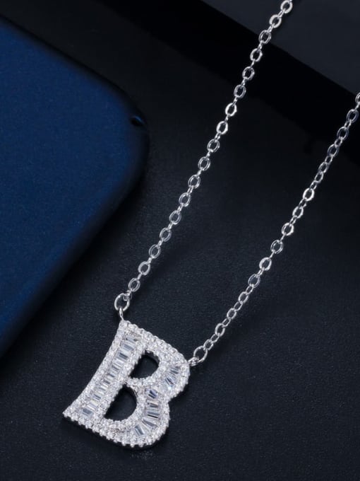 Letter B with chain Copper Cubic Zirconia Message Minimalist letter pendant Necklace