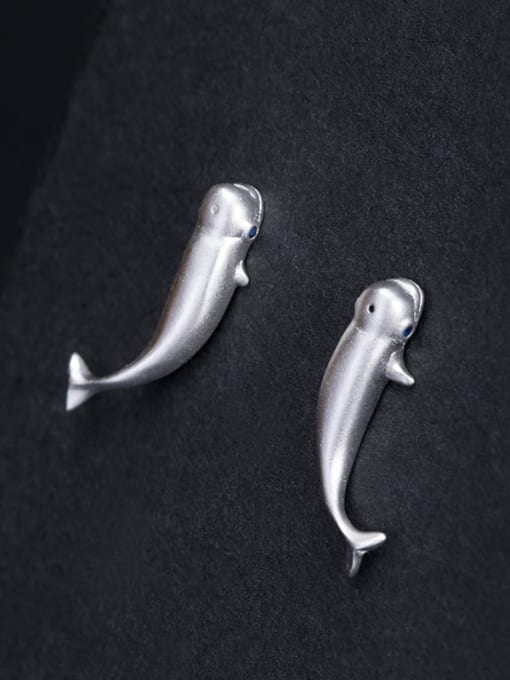 SILVER MI 925 Sterling Silver Fish Vintage Stud Earring 1