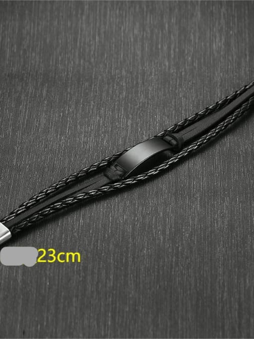 Black bend Black PU 23cm long Stainless steel Leather Geometric Hip Hop Bracelet