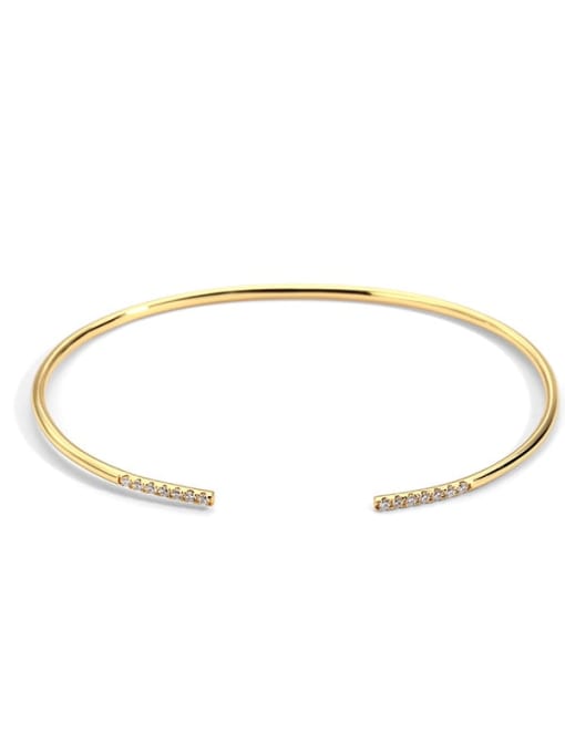 Gold plated open Bracelet Brass Cubic Zirconia Geometric Minimalist Cuff Bangle