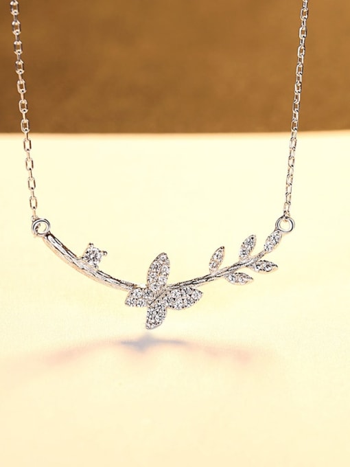 Platinum 14d12 925 Sterling Silver Cubic Zirconia Butterfly Dainty Necklace