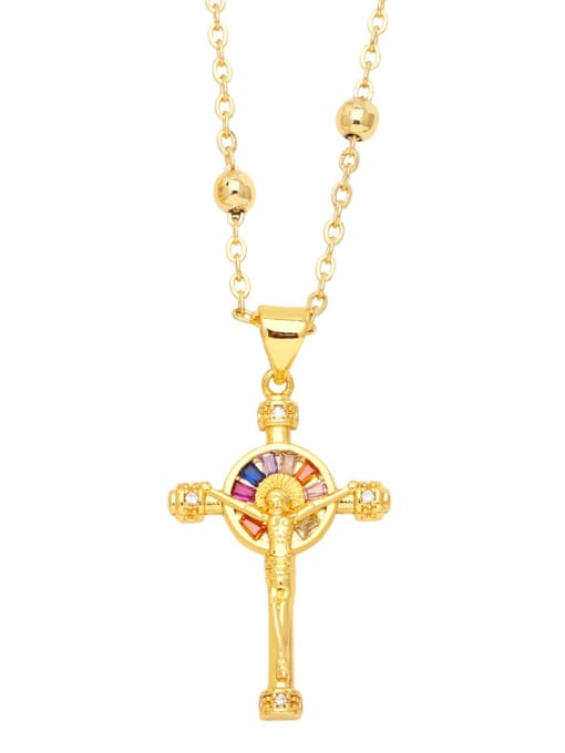 colour Brass Cubic Zirconia Cross Hip Hop Regligious Necklace