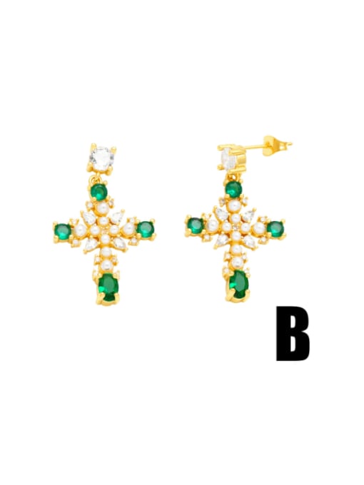 B Brass Cubic Zirconia Cross Vintage Drop Earring