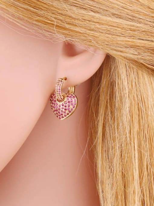 CC Brass Cubic Zirconia Heart Cute Huggie Earring 1