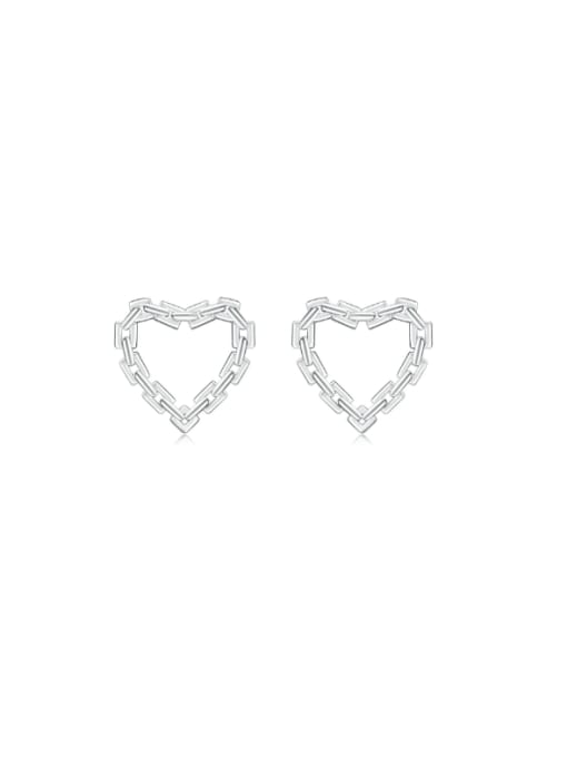 MODN 925 Sterling Silver Cubic Zirconia Hollow Heart Minimalist Stud Earring 0