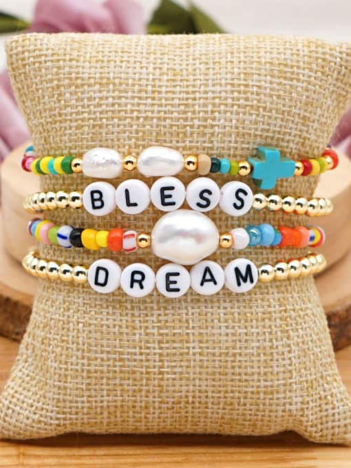 Package price QT s200014 Stainless steel MGB  Bead Multi Color Letter Bohemia Stretch Bracelet