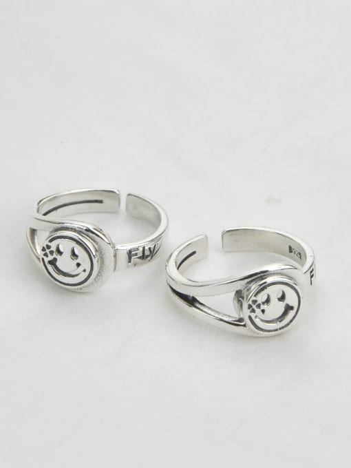 SHUI Vintage  Sterling Silver With Platinum Plated Simplistic Smiley Free Size Rings 3