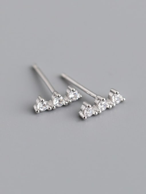 White stone (white gold) 925 Sterling Silver Cubic Zirconia Geometric Vintage Stud Earring
