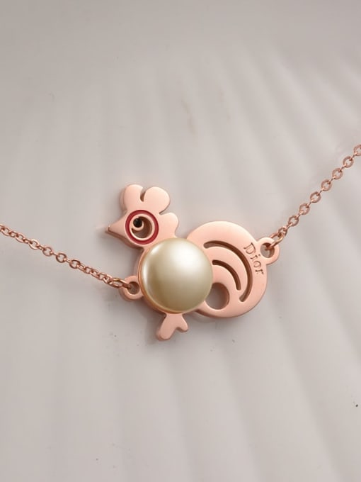 A TEEM Titanium Imitation Pearl Bird Cute Necklace 0