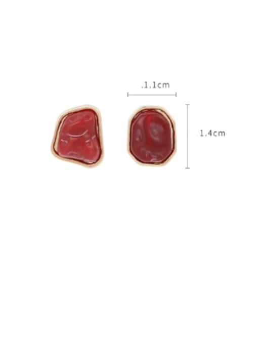 A red Brass Resin Multi Color Irregular Minimalist Stud Earring