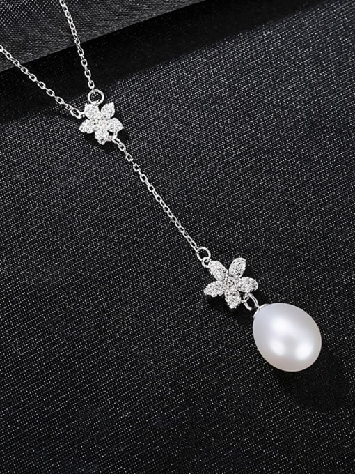 CCUI 925 Sterling Silver Freshwater Pearl Flower Minimalist Necklace 3