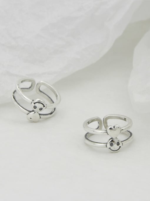 SHUI Vintage Sterling Silver With Platinum Plated Simplistic Smooth Heart Free Size Rings 0