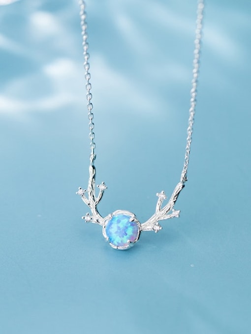 Rosh 925 Sterling Silver Synthetic Opal Deer Minimalist Christmas Necklace 3