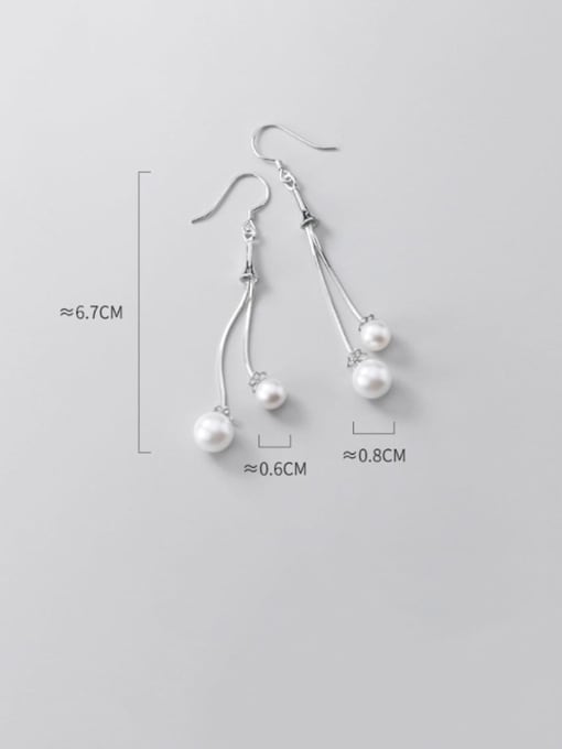 Rosh 925 Sterling Silver Imitation Pearl  Tassel Minimalist Hook Earring 3