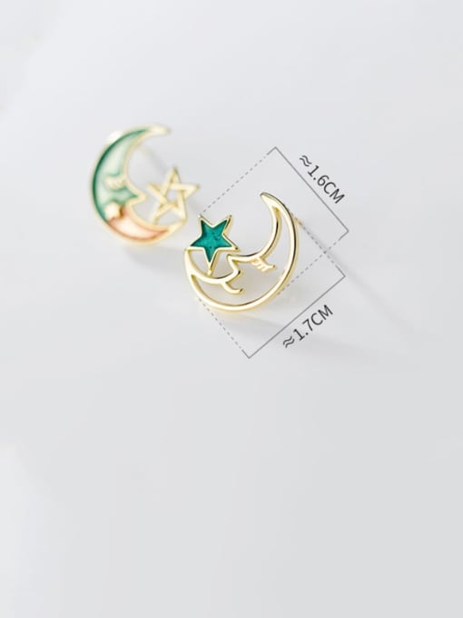 Rosh 925 Sterling Silver With  Minimalist Hollow Moon Star Stud Earrings 3
