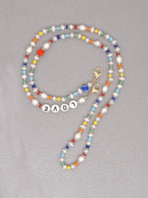 Roxi Stainless steel Imitation Pearl Multi Color Letter Bohemia  Hand-woven Necklace