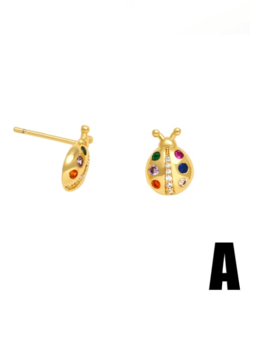 A Brass Rhinestone Rectangle Cute Stud Earring