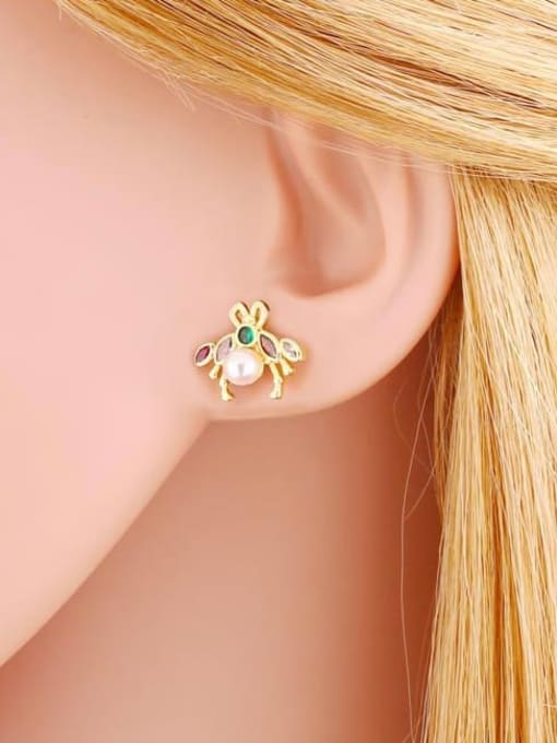 CC Brass Cubic Zirconia Bee Cute Stud Earring 1