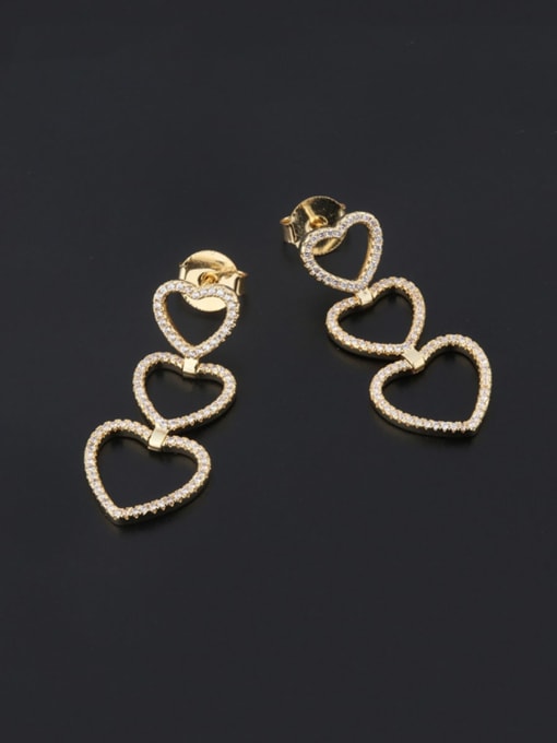 Yellow gold plating Brass Cubic Zirconia Hollow Heart Luxury Drop Earring