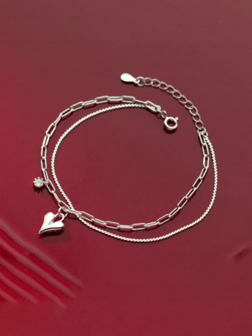 Rosh 925 Sterling Silver Heart Minimalist Strand Bracelet