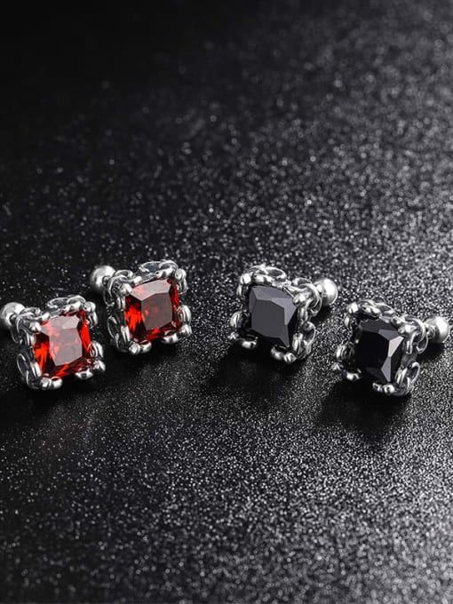 KDP-Silver 925 Sterling Silver Cubic Zirconia Square Vintage Stud Earring 4