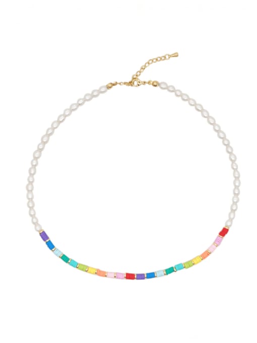 ZZ N200051B Stainless steel Freshwater Pearl Multi Color Irregular Bohemia Beaded Necklace