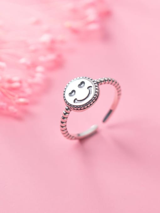 Rosh 925 Sterling Silver Minimalist Smiley Free Size  Ring 2