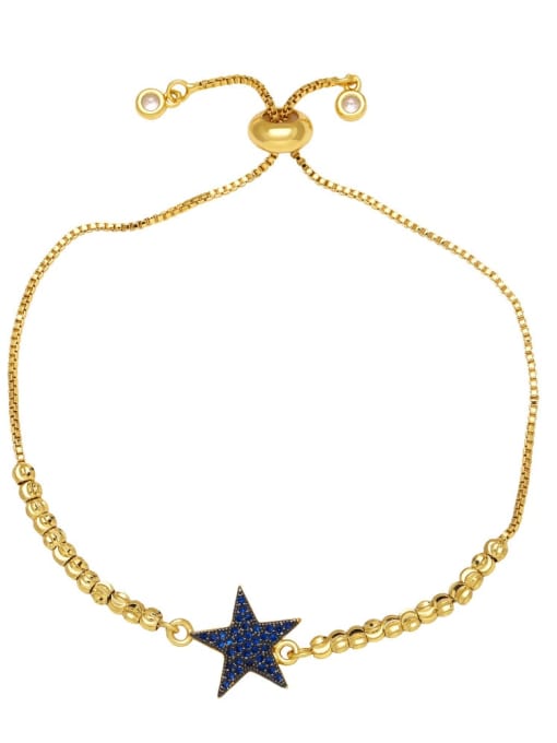 blue Brass Cubic Zirconia Pentagram Hip Hop Adjustable Bracelet