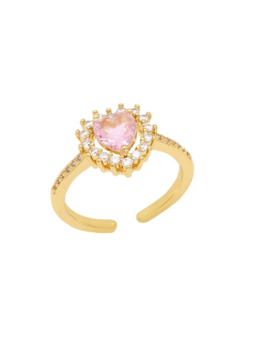Pink Brass Cubic Zirconia Heart Vintage Band Ring