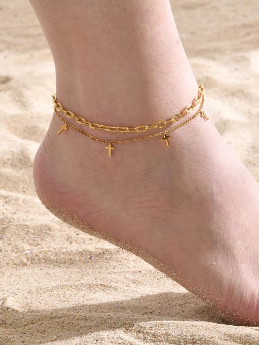 CONG Stainless steel  Cross Hip Hop Double Layer Chain  Anklet 1