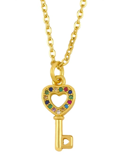 key Brass Cubic Zirconia Key Moon Minimalist Necklace