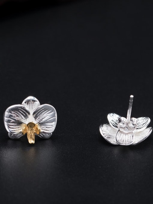 SILVER MI 925 Sterling Silver Flower Vintage Stud Earring 2