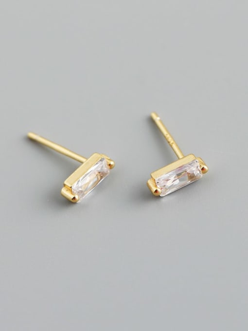 White stone (gold) 925 Sterling Silver Cubic Zirconia Rectangle Minimalist Stud Earring
