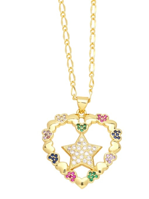 B (mixed color) Brass Cubic Zirconia Pentagram Trend Necklace