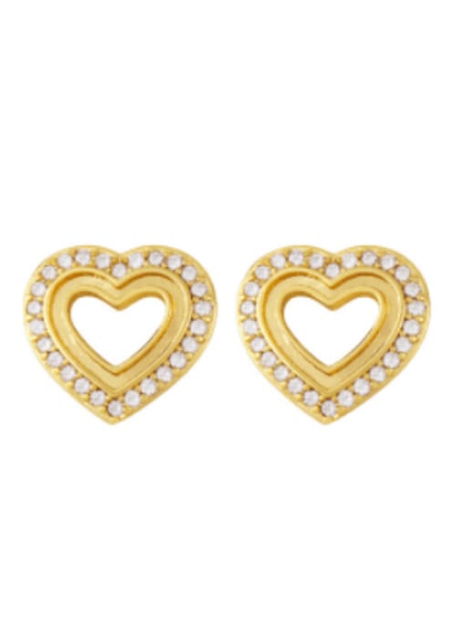 CC Brass Cubic Zirconia Heart Minimalist Stud Earring 2
