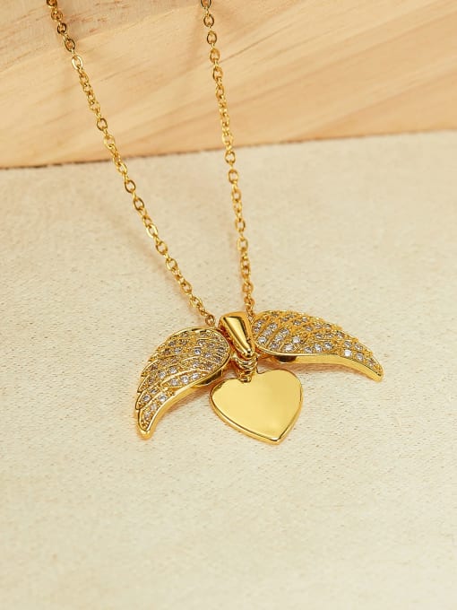 Open Sky Brass Cubic Zirconia Wing Minimalist Heart Pendant Necklace 1
