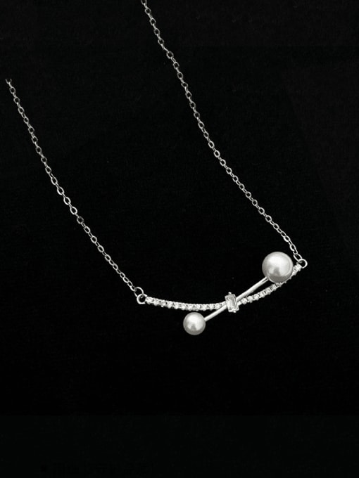 NS993 Platinum 925 Sterling Silver Imitation Pearl Irregular Minimalist Necklace