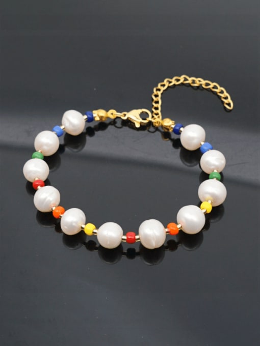 MMBEADS Stainless steel Freshwater Pearl Multi Color Round Bohemia Beaded Bracelet