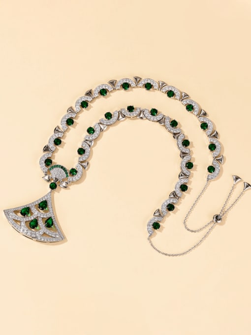 L.WIN Brass Cubic Zirconia Leaf Luxury Necklace
