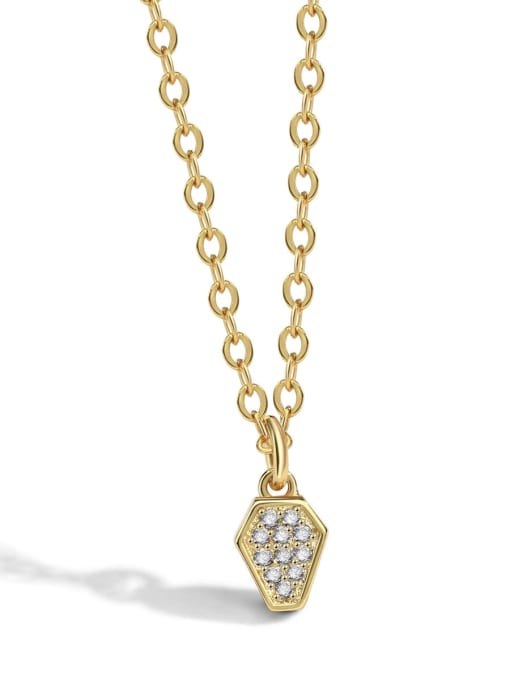 Gold geometric Pendant Necklace Brass Cubic Zirconia  Vintage Geometric Pendant Necklace