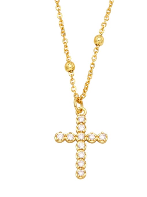 B Brass Cubic Zirconia Cross Vintage Regligious Necklace
