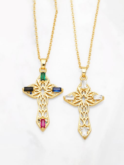 CC Brass Cubic Zirconia Cross Statement Regligious Necklace