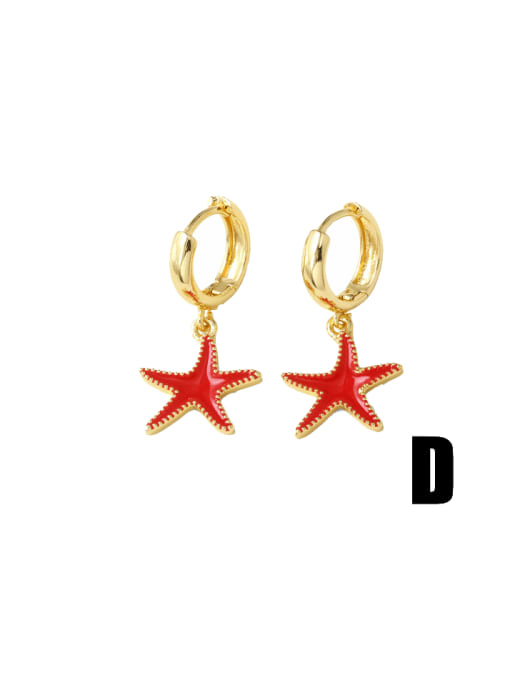 D Brass Cubic Zirconia Sea Star Hip Hop Huggie Earring