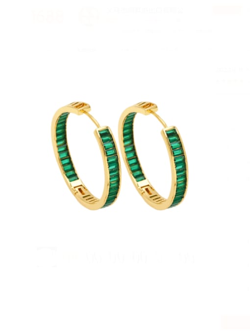 green Brass Cubic Zirconia Geometric Minimalist Hoop Earring