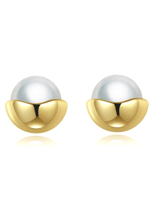 CCUI 925 Sterling Silver Imitation Pearl Geometric Minimalist Stud Earring