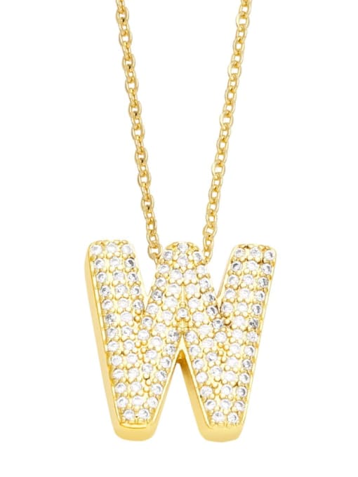 W Brass Cubic Zirconia Letter Trend Necklace
