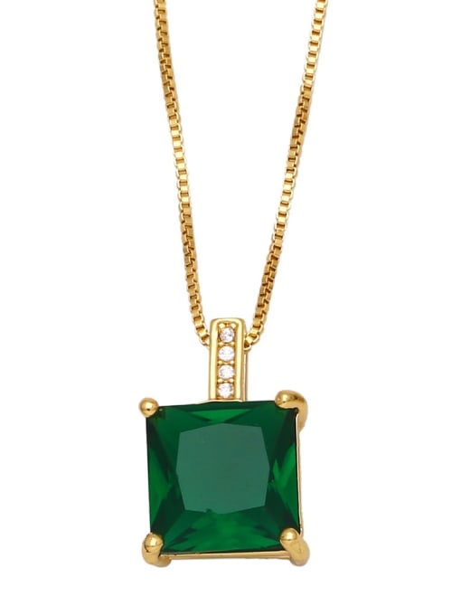 green Brass Cubic Zirconia Square Minimalist Necklace