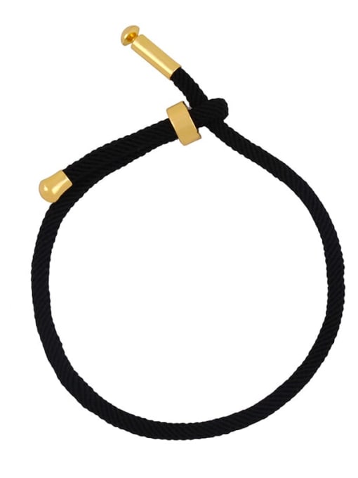 Black Rope Bracelet Brass Cubic Zirconia square  Letter Minimalist Adjustable Bracelet