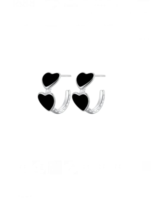 White gold spade heart earrings 925 Sterling Silver Enamel Heart Minimalist Stud Earring