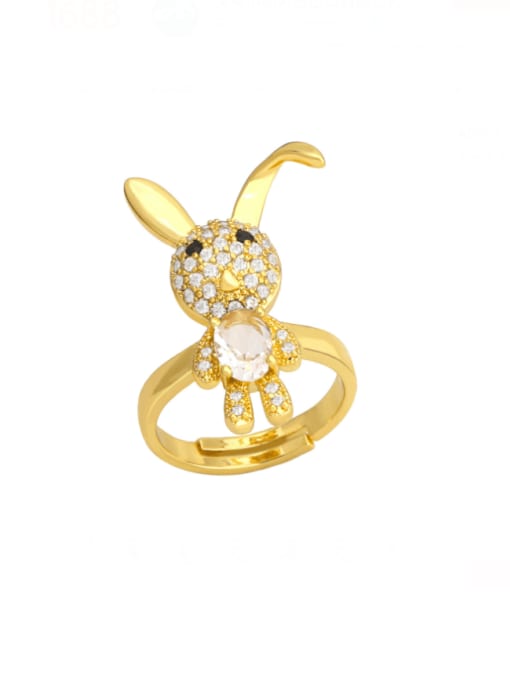 CC Brass Cubic Zirconia Rabbit Cute Band Ring 3